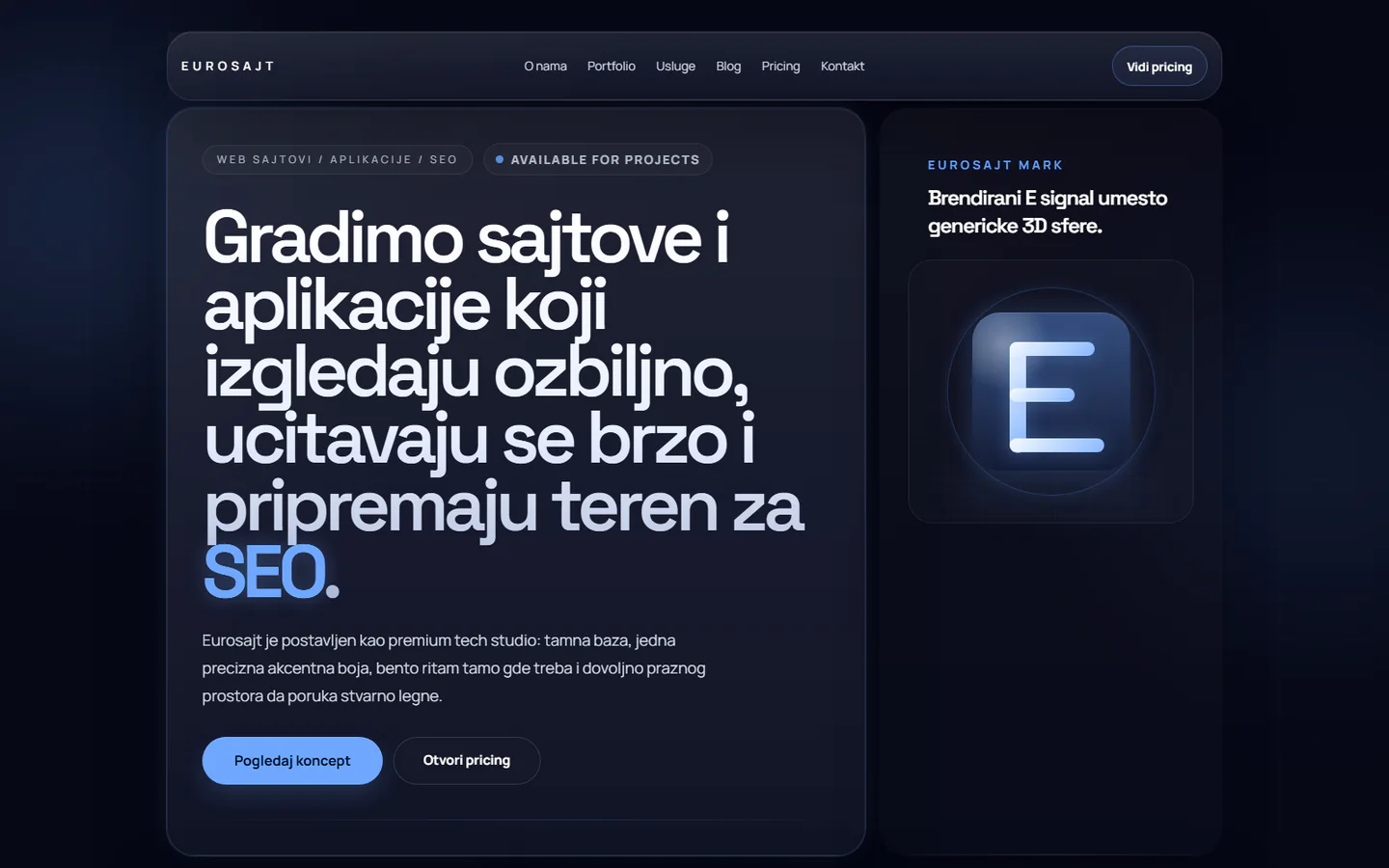 Eurosajt početna strana na desktop uređaju
