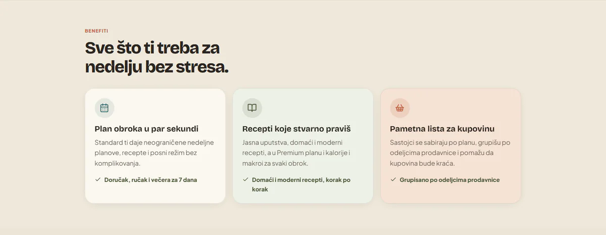 Wise Food Lab pregled planiranja obroka, recepata i liste za kupovinu