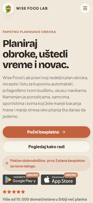 Wise Food Lab mobilni prikaz